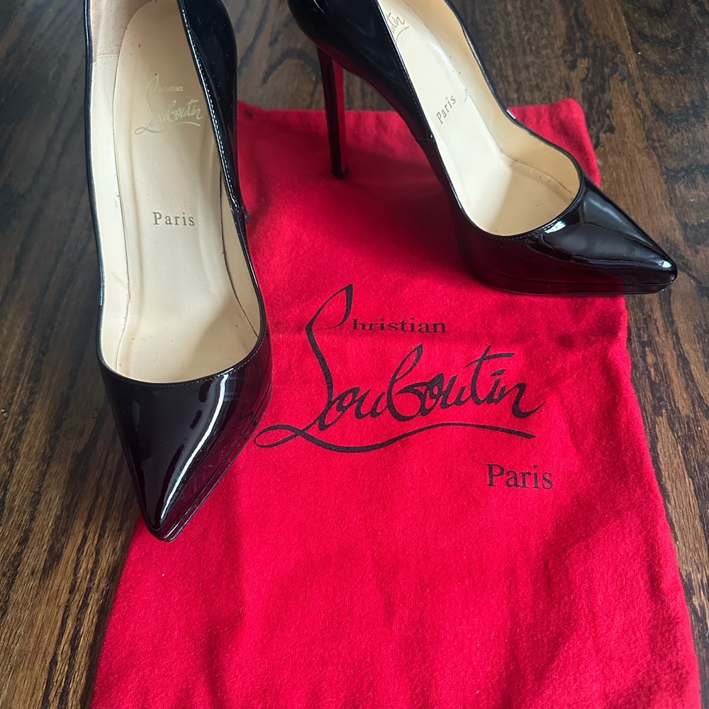 Christian Louboutin Pigalle Black Patent Platform Pumps 37